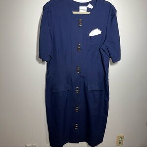 Chic Button-Front Navy Midi Dress